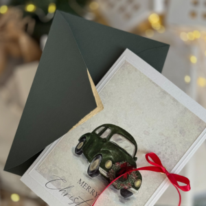 Kartka świąteczna handmade – Garbus z Wianuszkiem