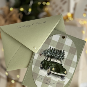 Kartka świąteczna handmade – Garbus z Choinką